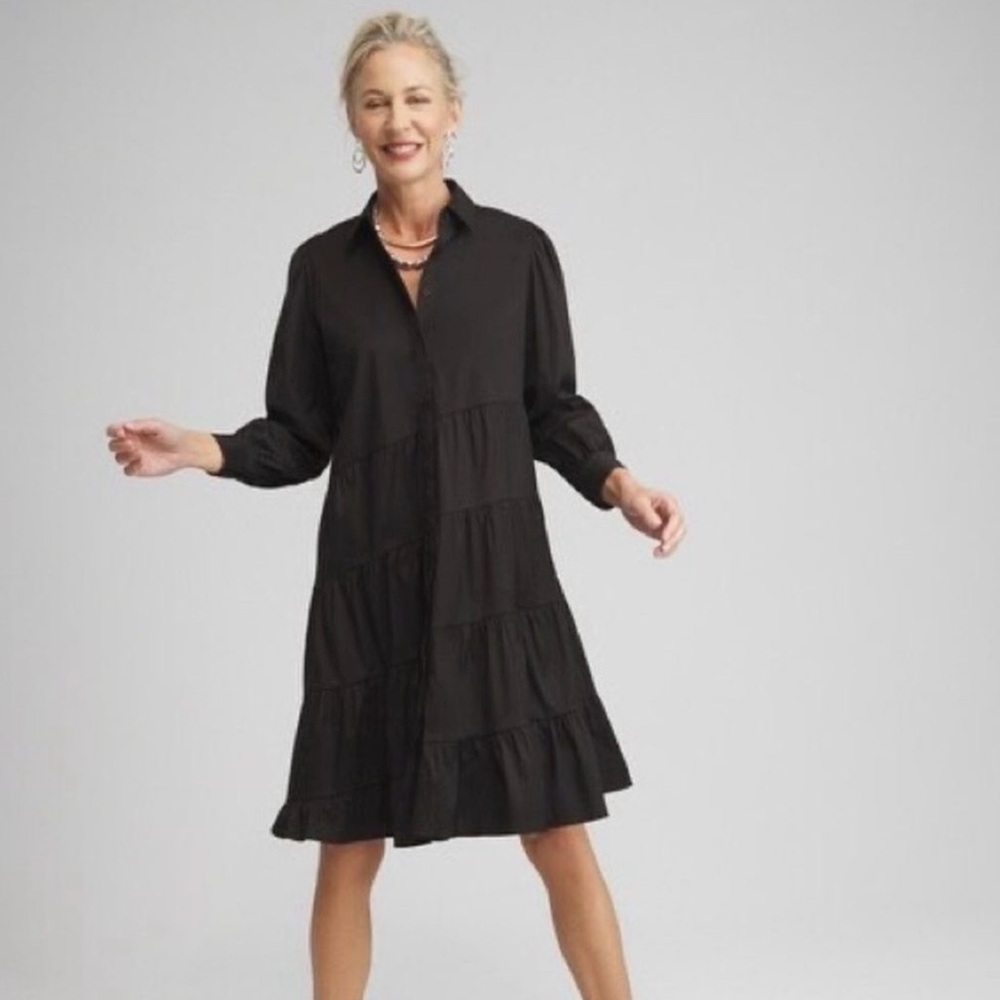 Chico's Black Long Sleeve Tiered Dress
